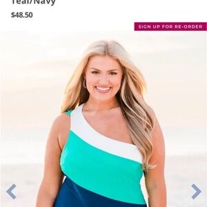 Chic Soul 3XL One Piece Swimsuit “Lead Me to the Beach” Teal Navy Plus Size